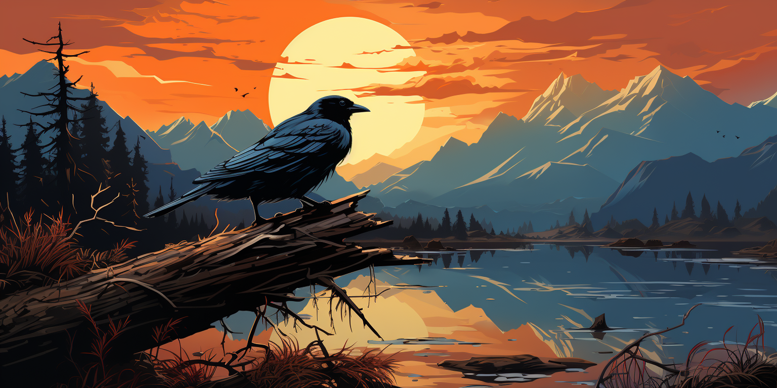 Digital illustration of great cormorant nest on mountains