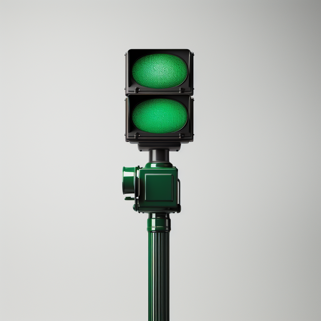 Empty green road signal on white background