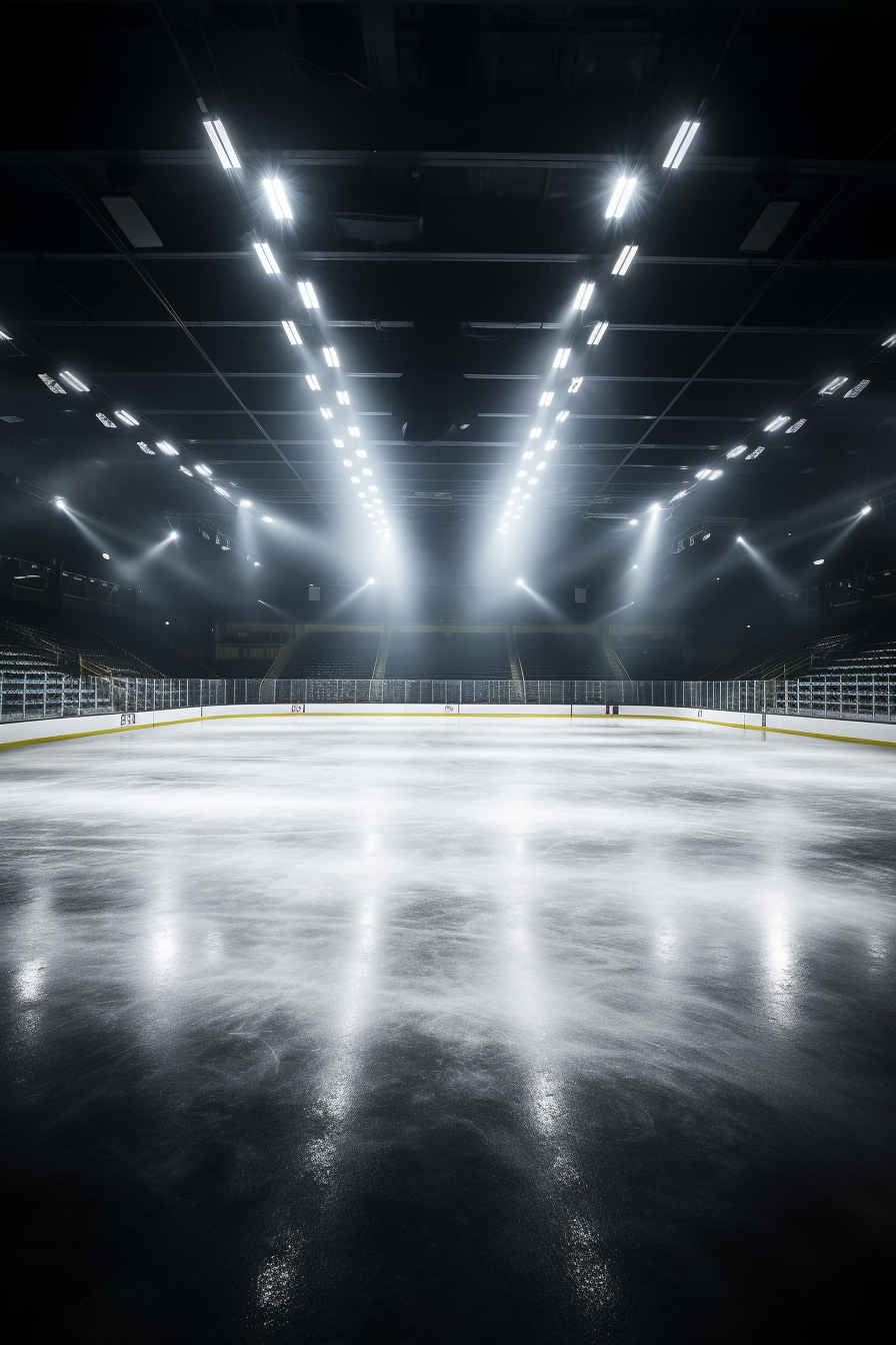 Empty hockey rink with epic arena lighting