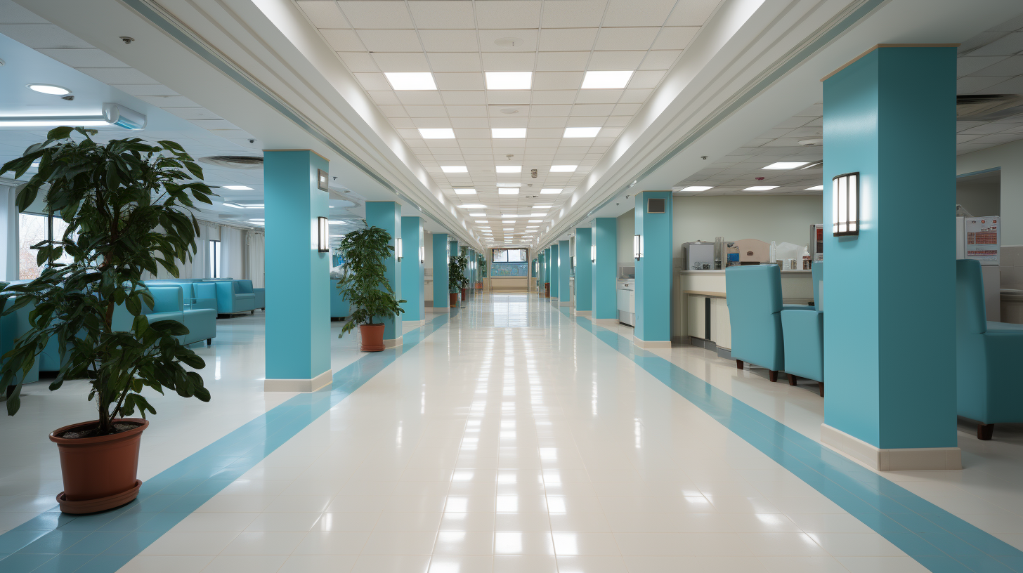 Empty hospital corridor with clean white walls