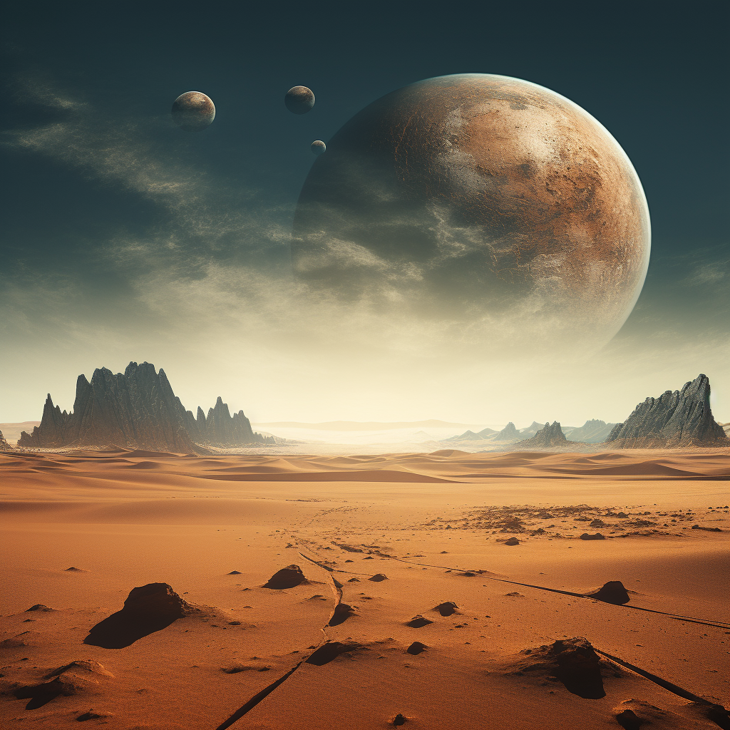 Empty planet with sand and moons