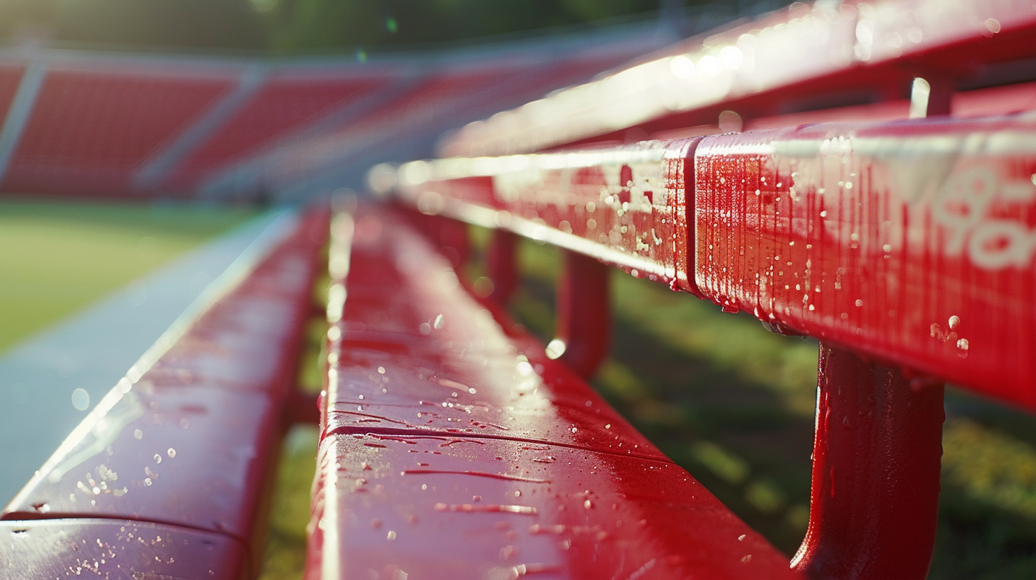 Red bleachers at football game