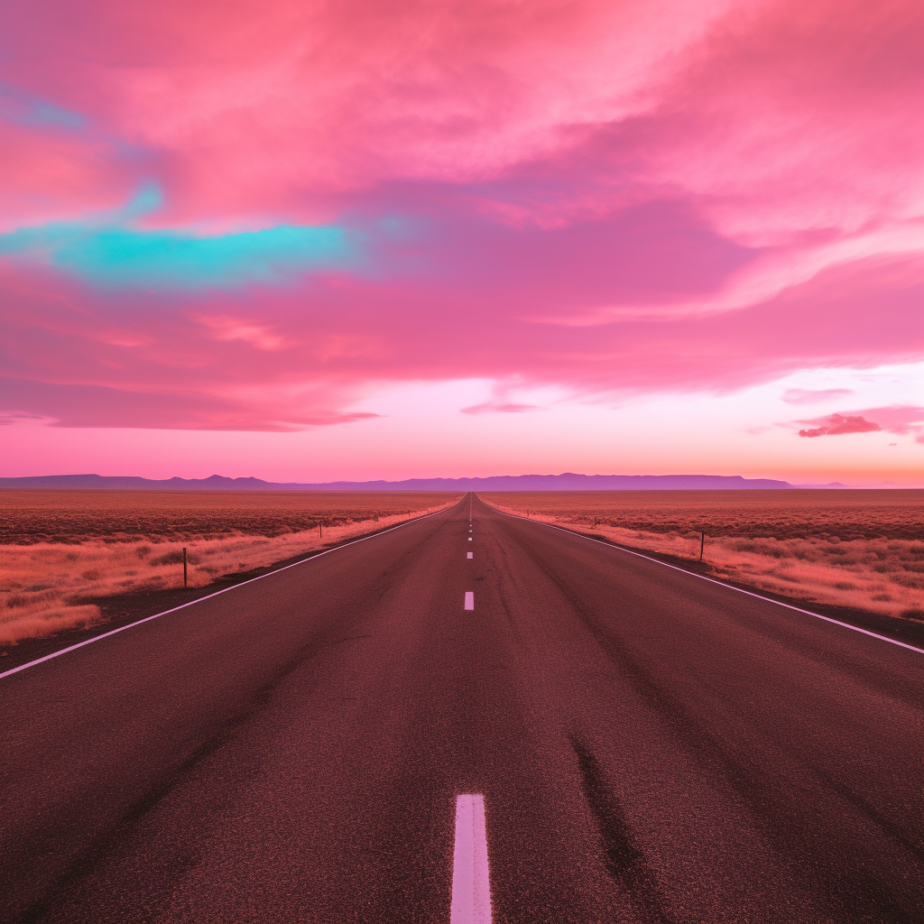 Breathtaking empty road in pink sky