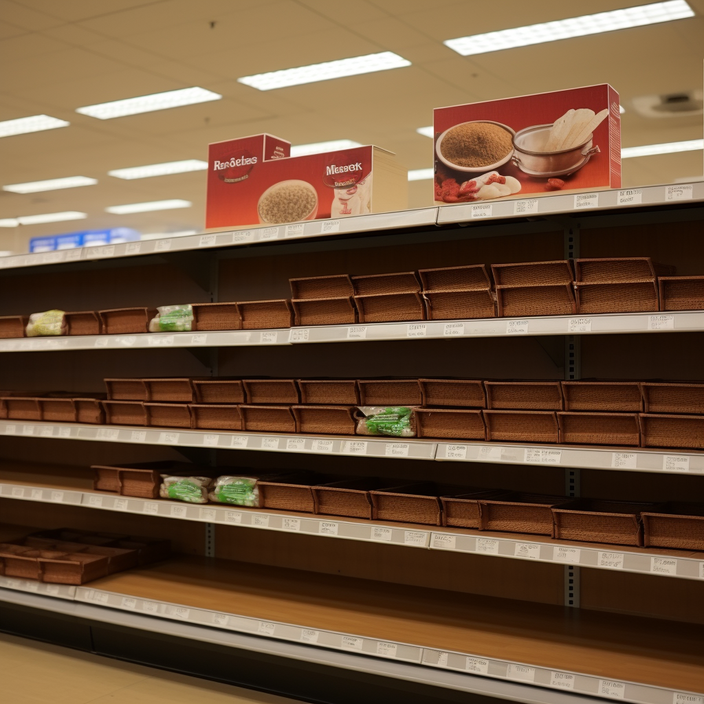 Empty spice shelf at grocery store