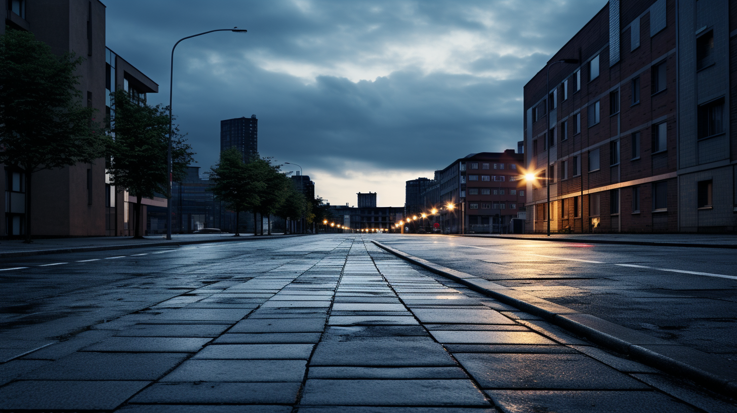 Empty street with skyline in Germany