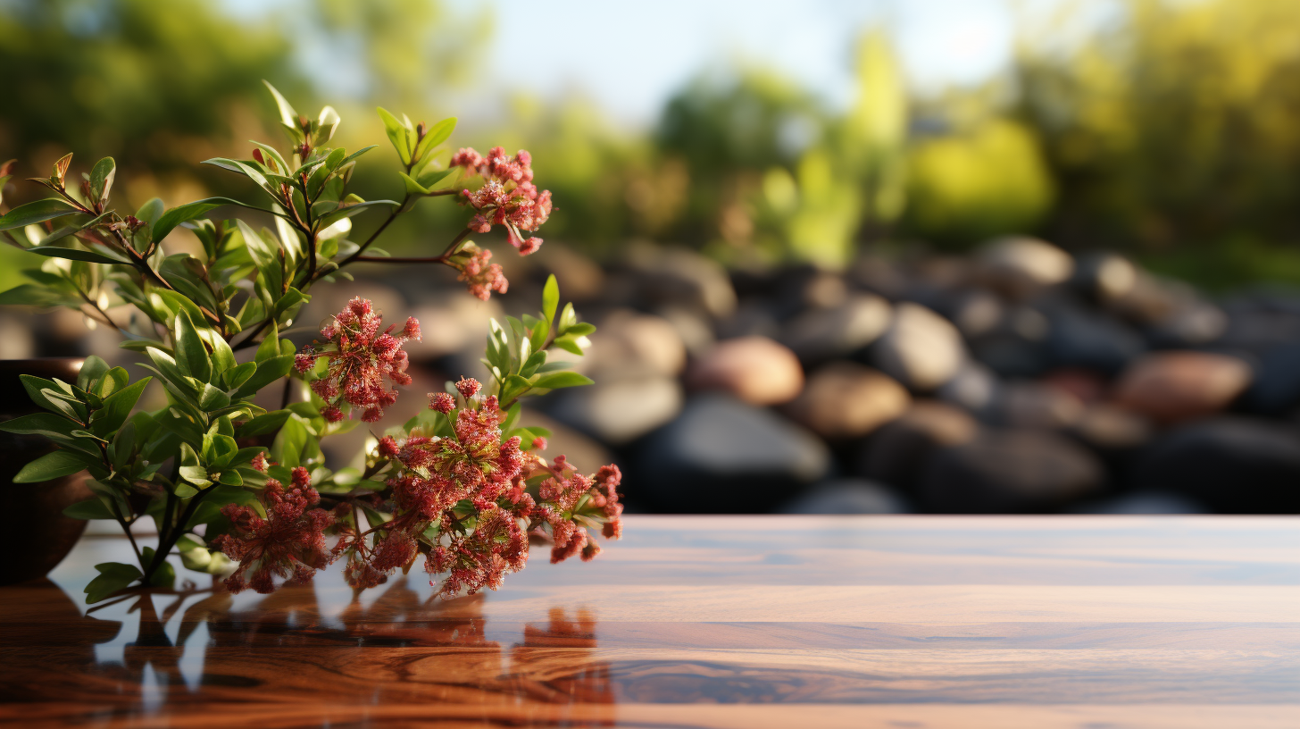 Empty Table on Garden Background