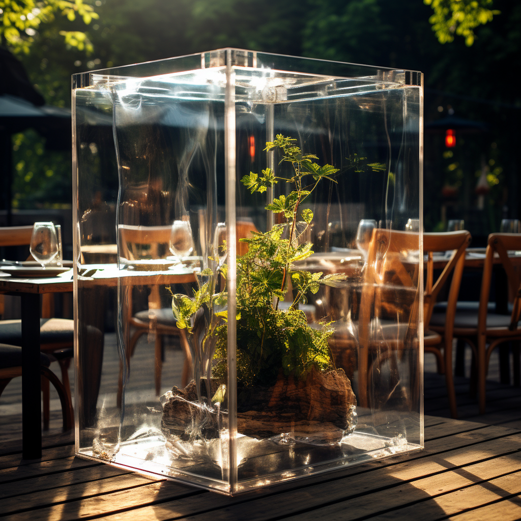 Empty Transparent Box in Garden