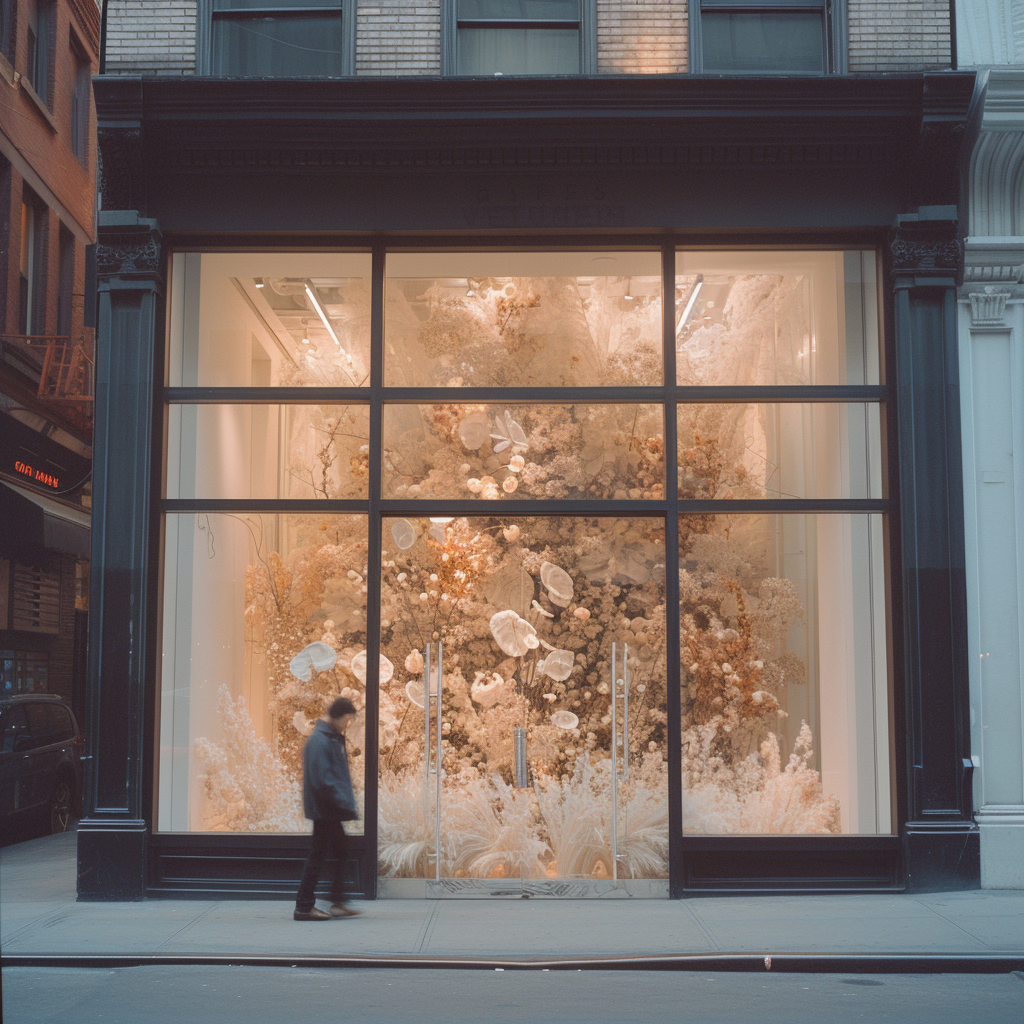 Empty Vitrine Store Soho Floral Installation