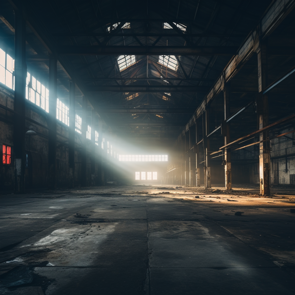 Empty warehouse with morning light