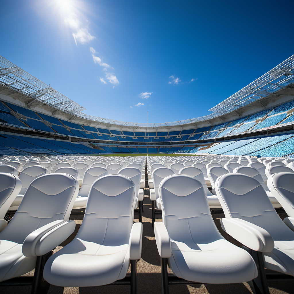 Front view of empty white stadium seats