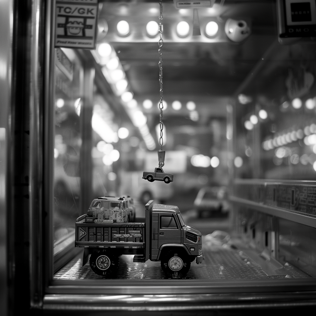 Claw machine with toy truck