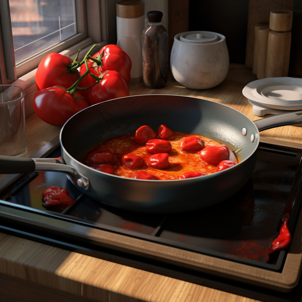 Empty pan with tomato and pepper