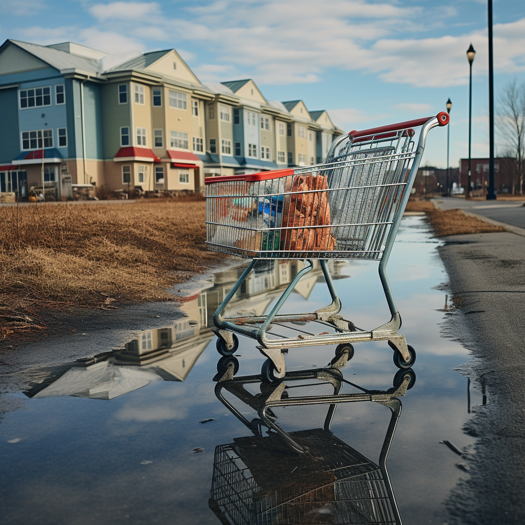 Empty shopping cart in front of a supermarket