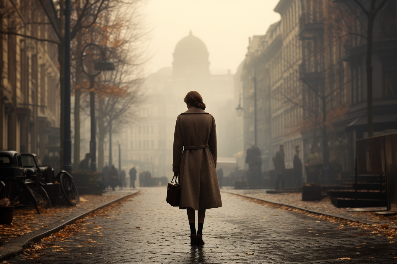 Woman Walking in 1920s Berlin Street