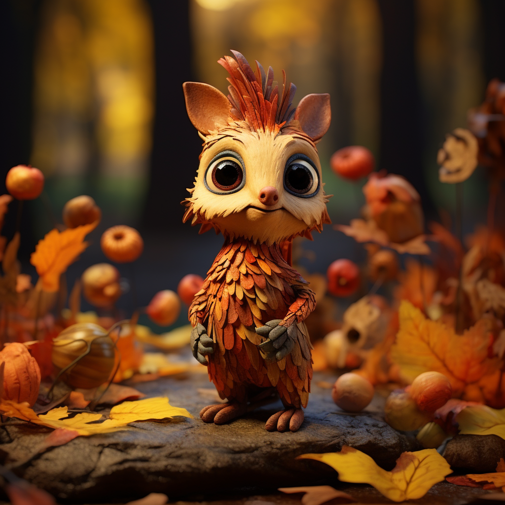 Enchanted woodland creature in autumn leaves