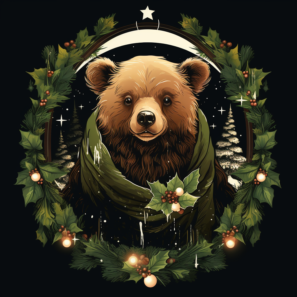 Festive Christmas bear in the forest