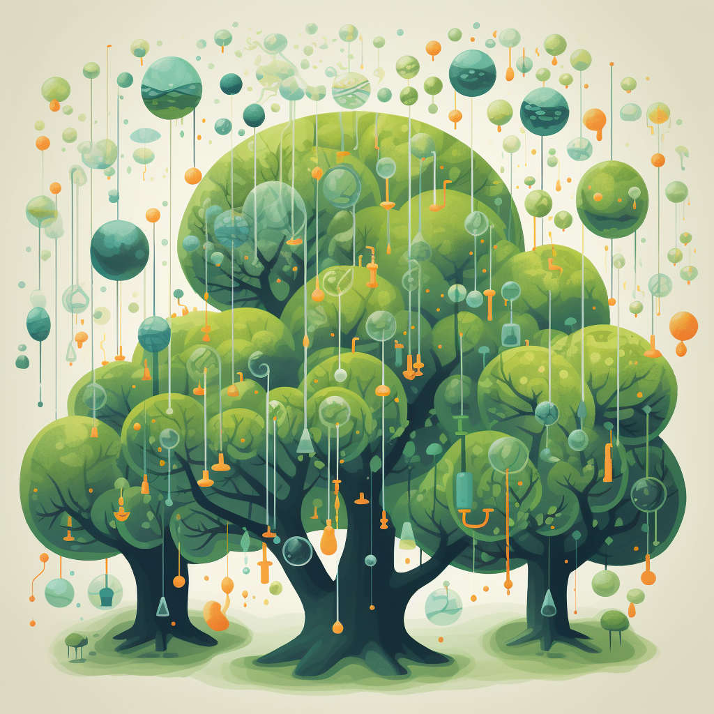 Illustration of Enchanted Forest with Atom Trees