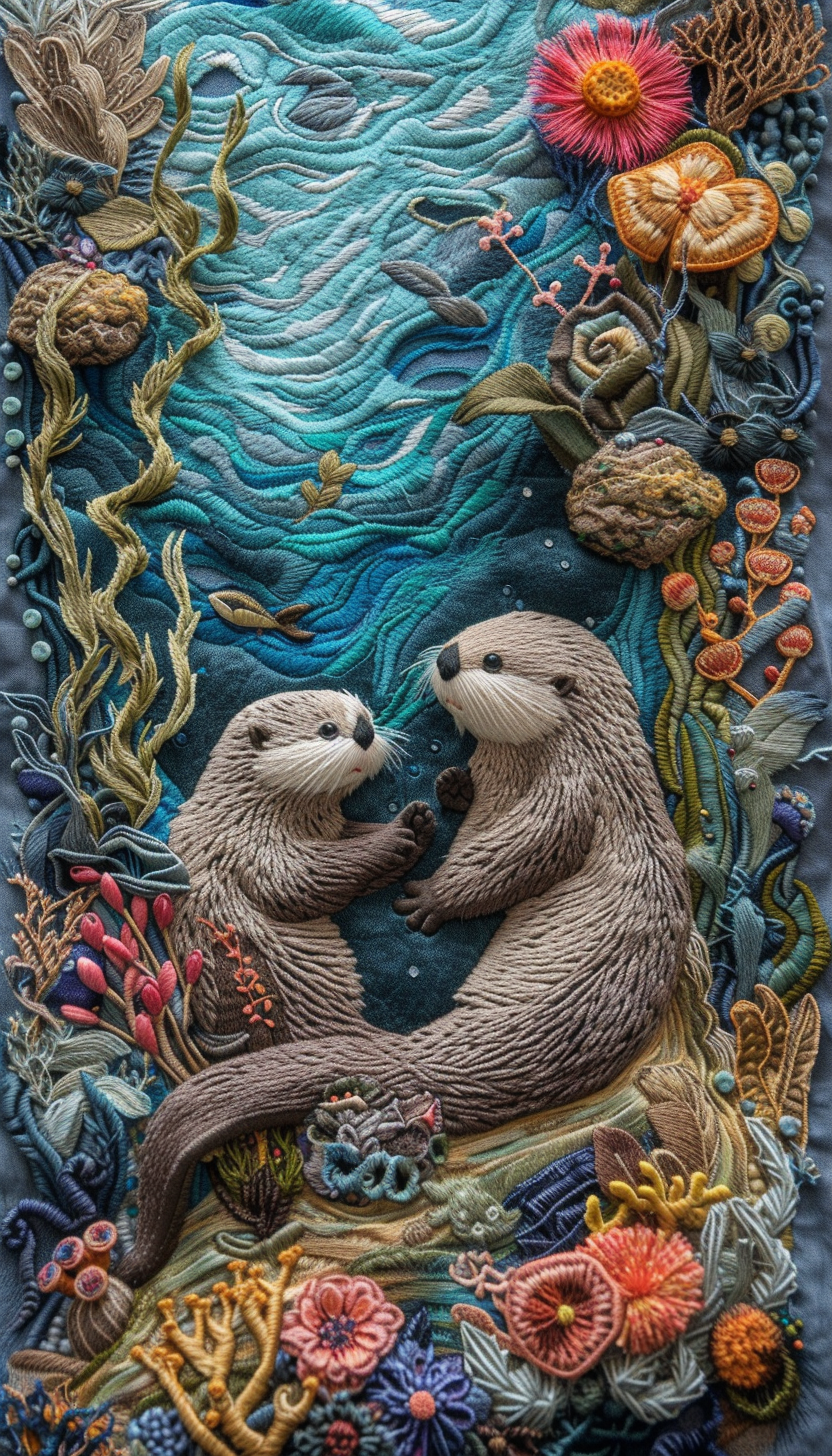 Enchanted Ocean Sea Otters Fairytale Fantasy Art Image