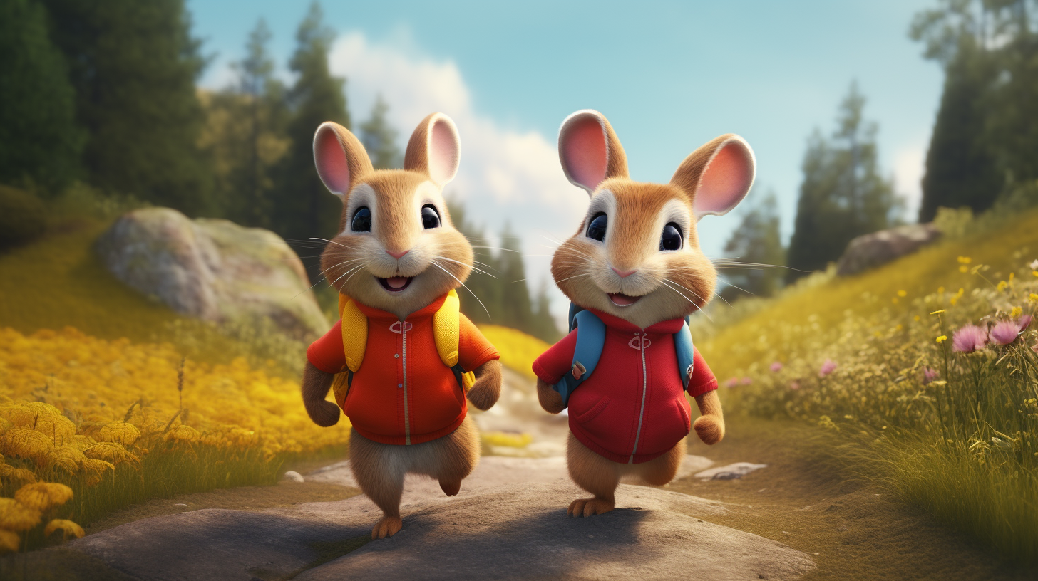 Mouse and rabbit exploring enchanted nature