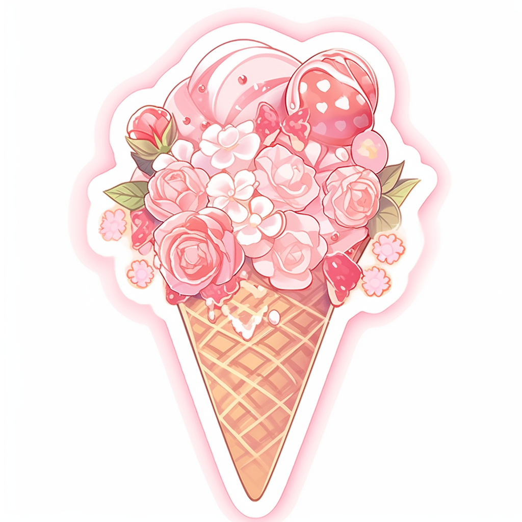 Kawaii strawberry ice cream sticker