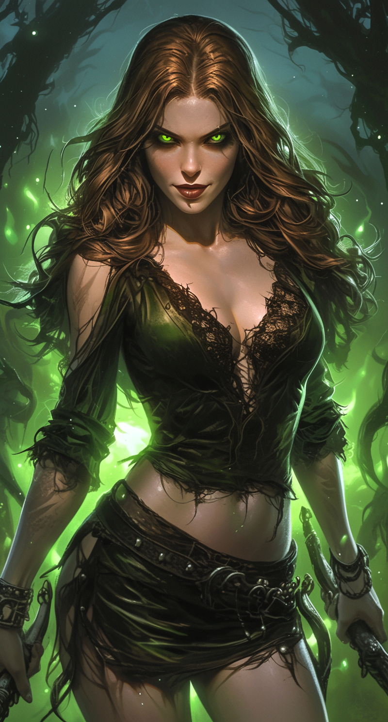 Evil-eyed enchantress with Nordic mythology souls