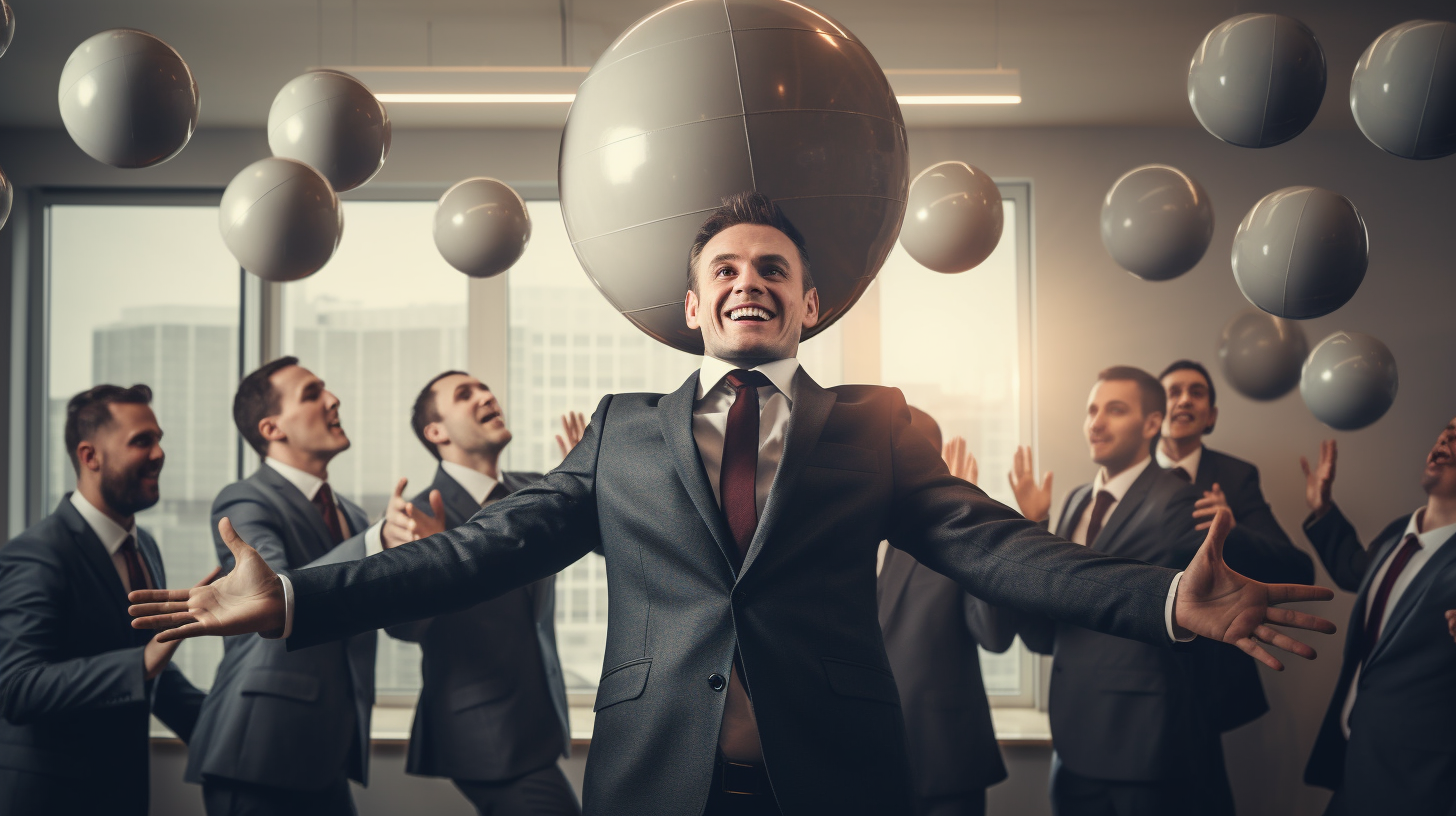 Energetic man with ball head taking care of friends