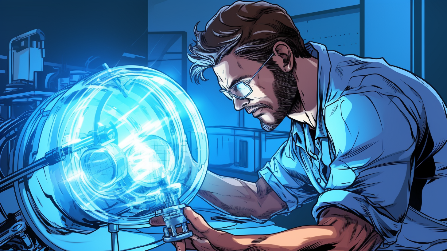 Male scientist working on energy generator