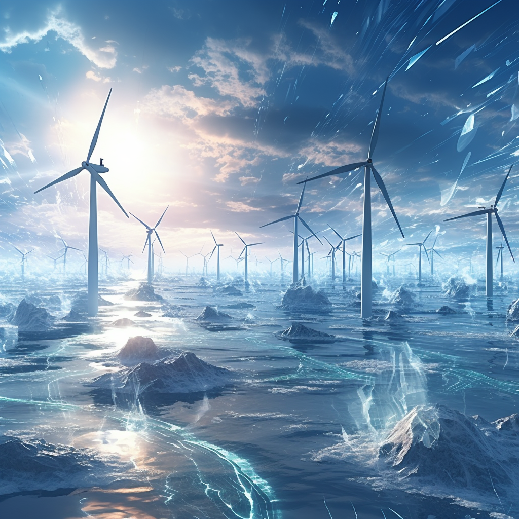 Energy Wind Mills in Frozen Sea