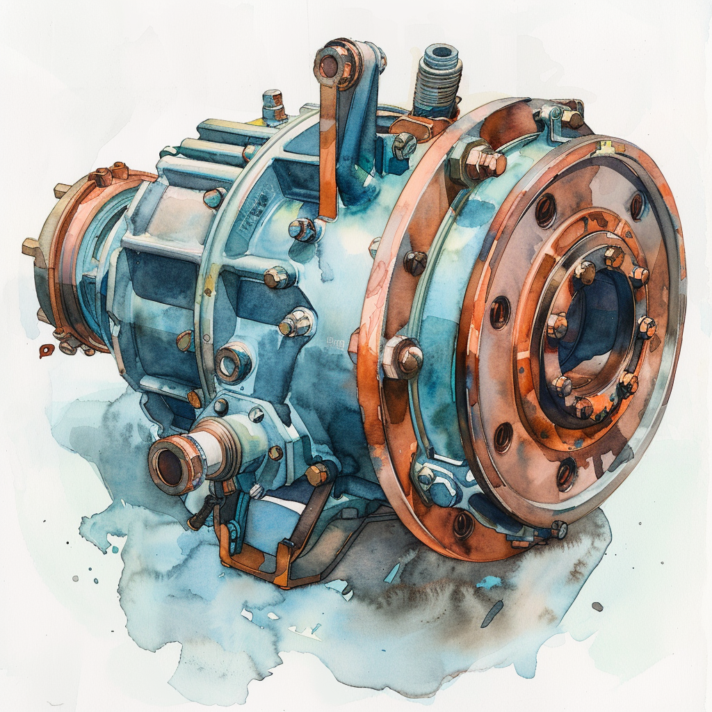 engine motor watercolor tones perspective