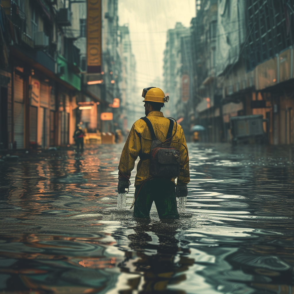 Engineer fighting city flooding