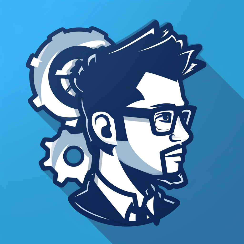 Engineer wearing glasses with blue ai background and shadows