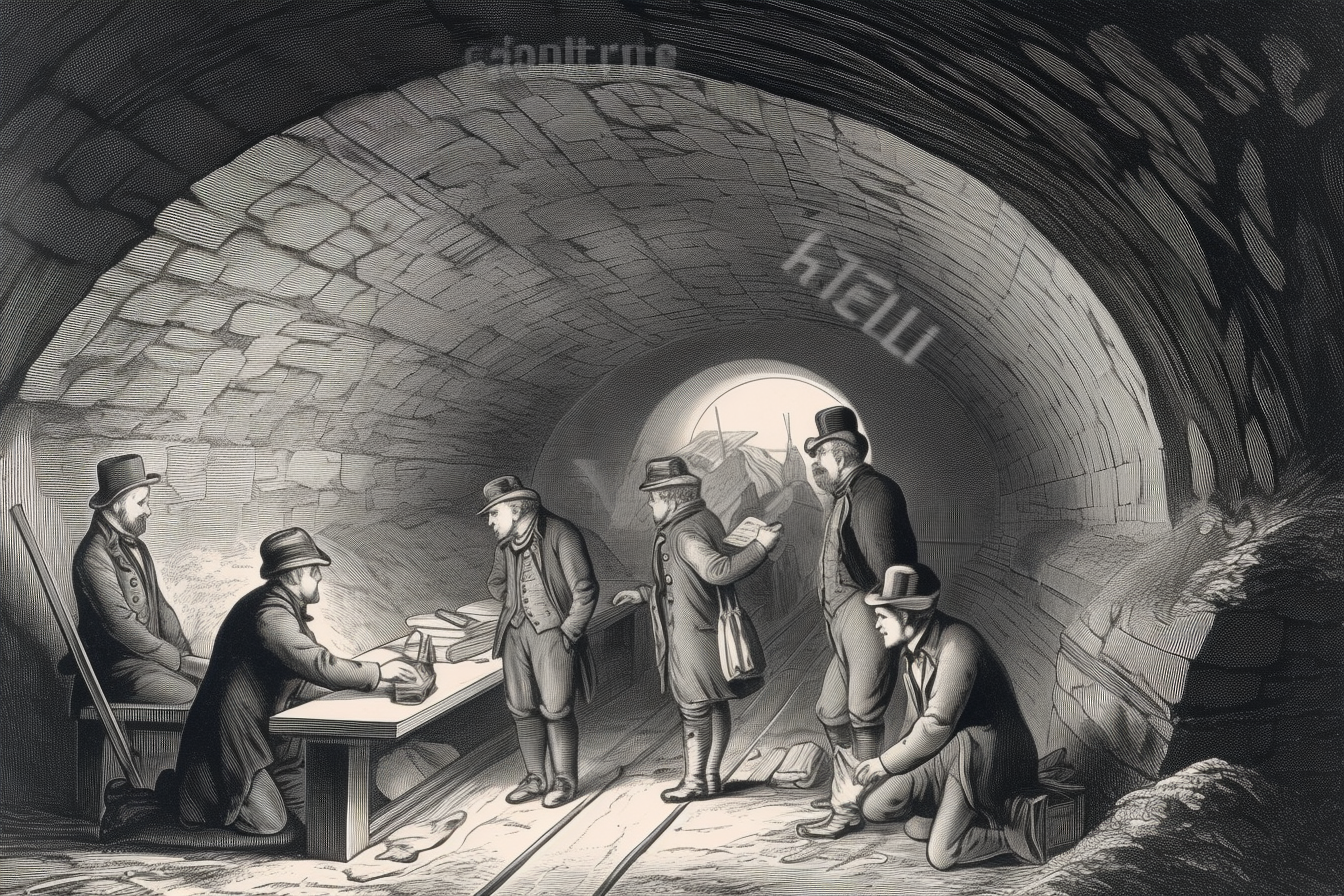 Engineers planning tunnel in 1800 vintage image