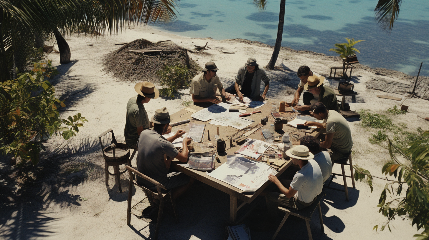 Engineers with Plans on the Beach