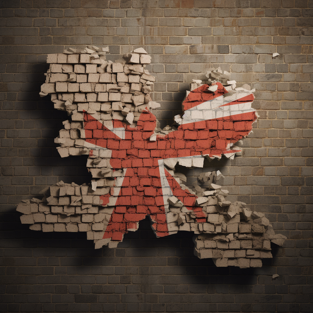 Brick wall surrounding England map