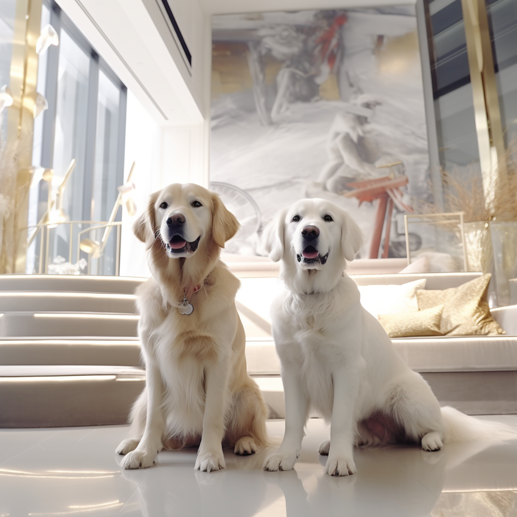 English Creme Golden Retrievers in Contemporary Settings