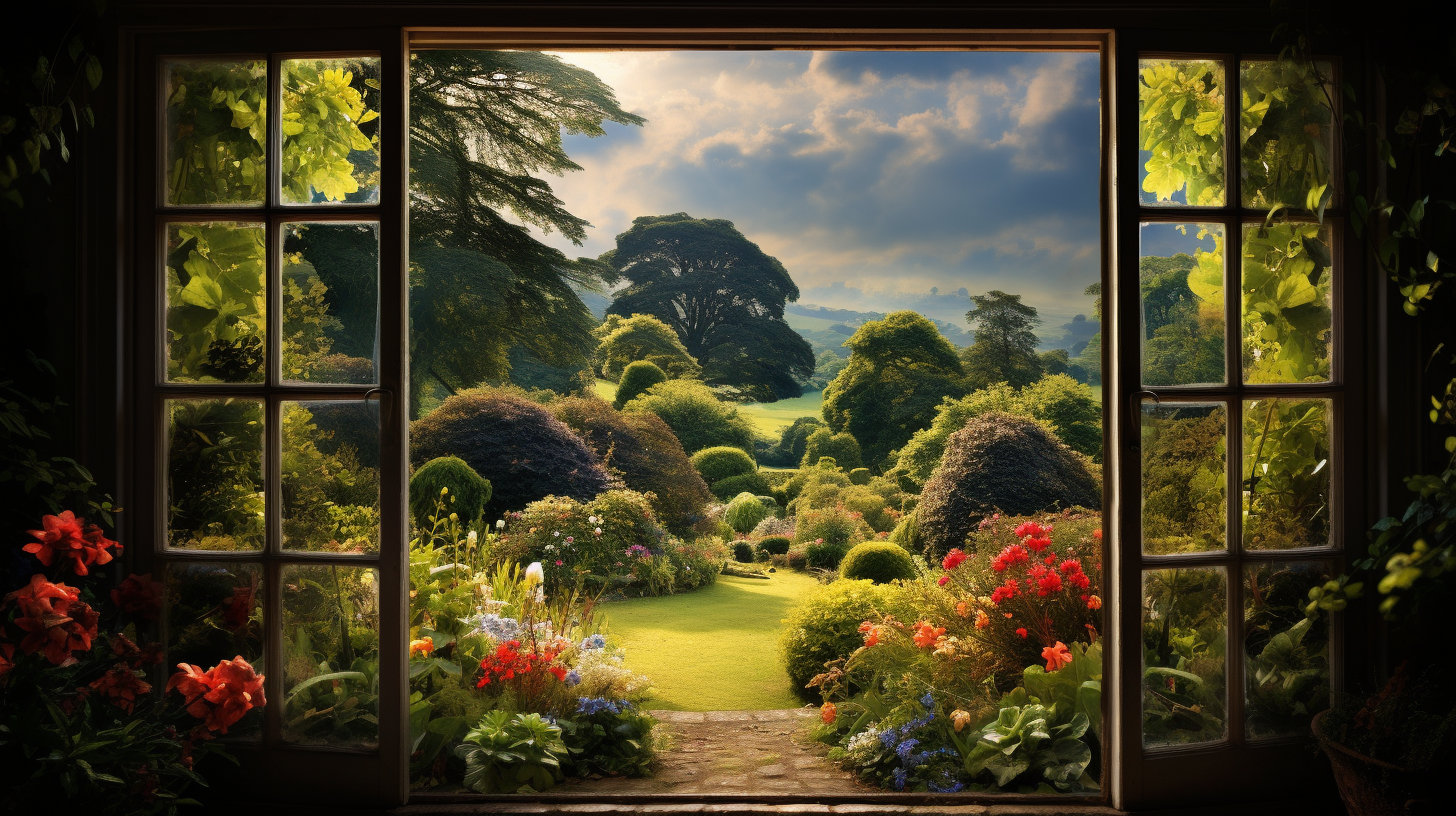 View of Beautiful English Garden Cottage Window