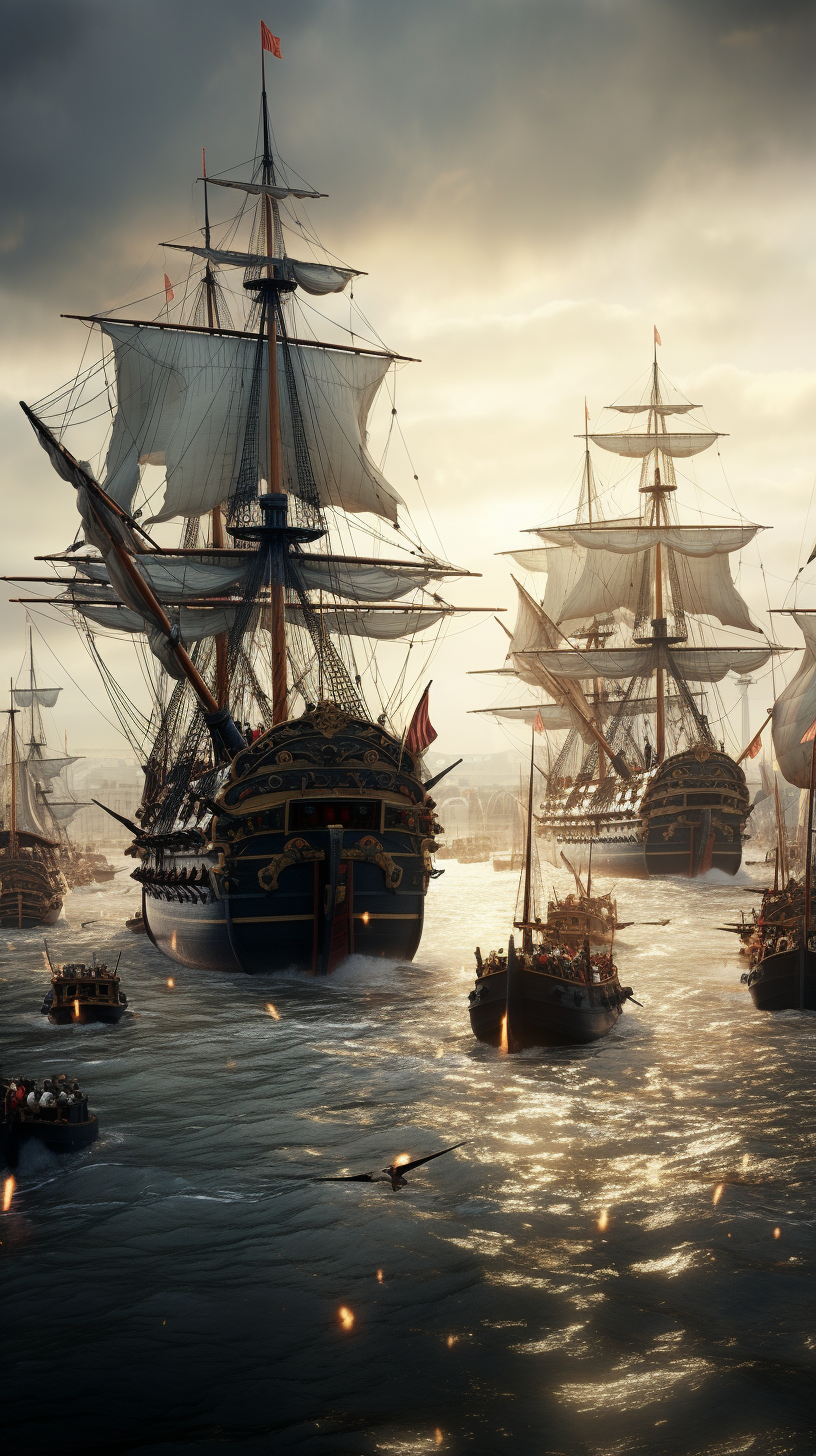 Photo-realistic English War Fleet Scene