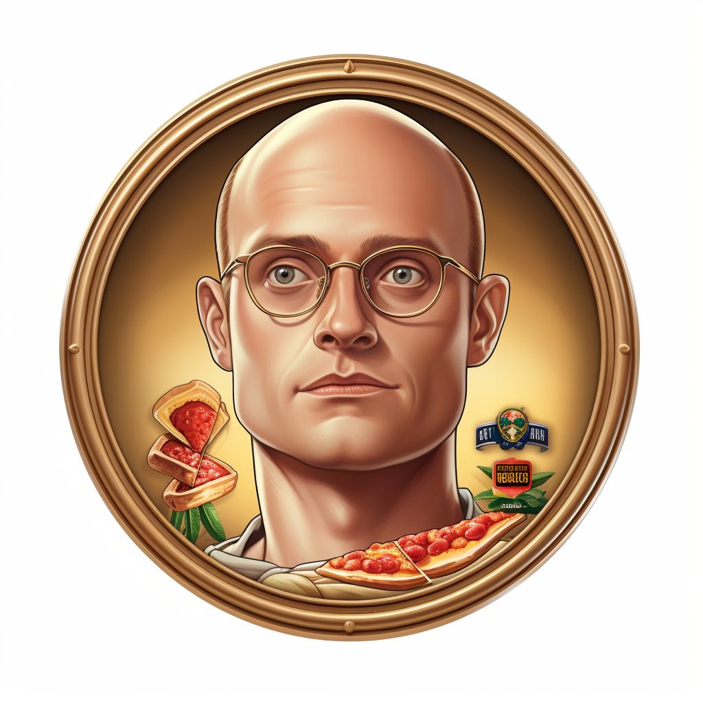 Young English man with glasses and award-winning pizza logo