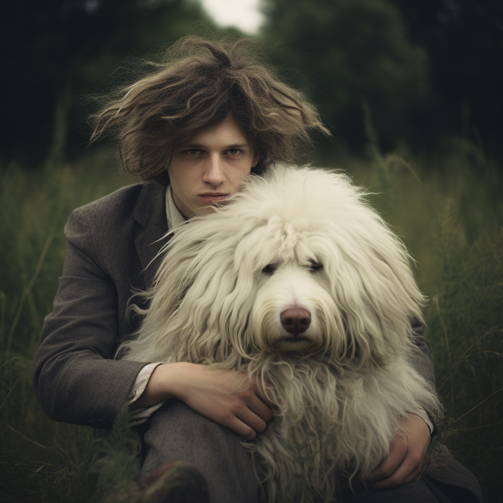 English sheepdog transforming into a human teen