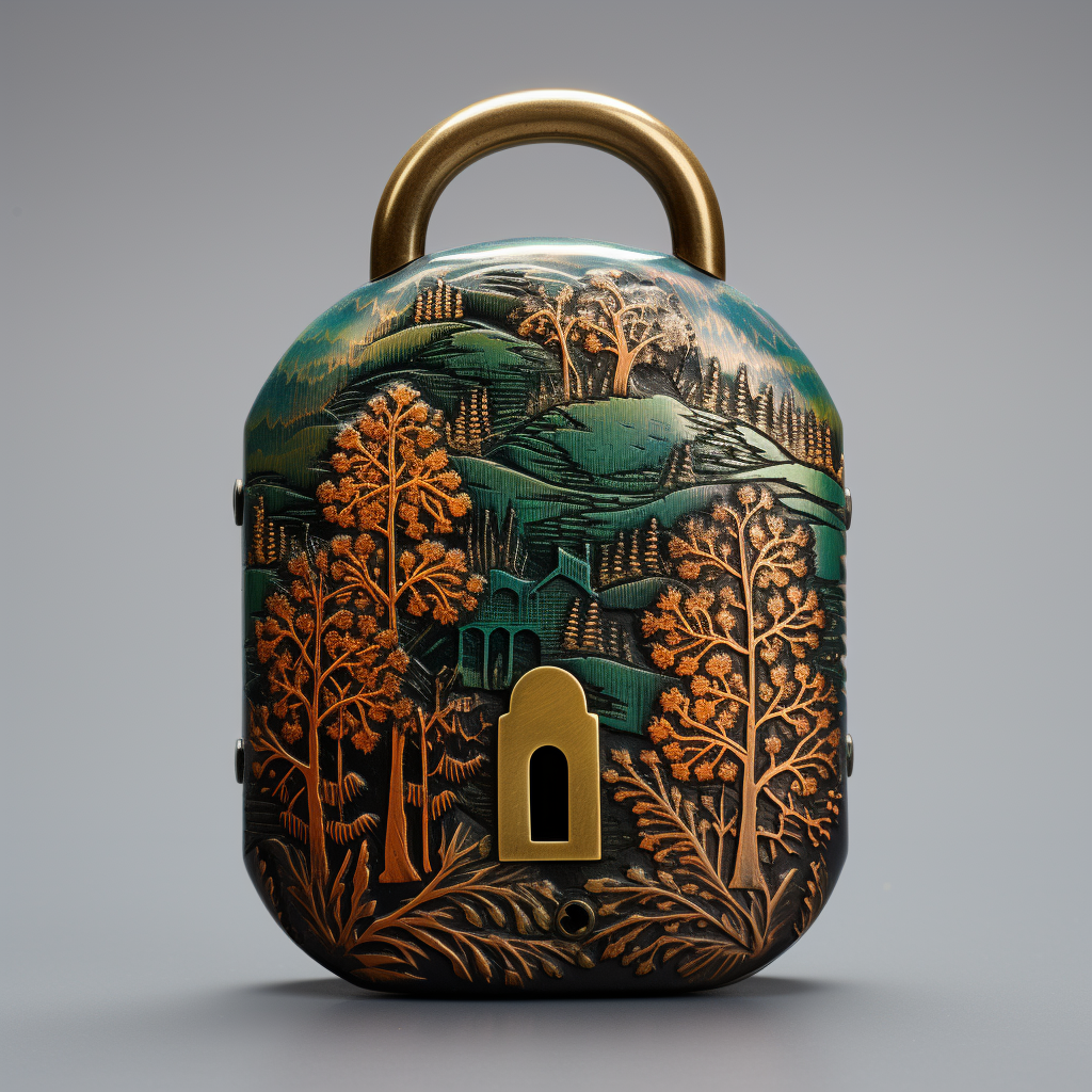 Gorgeous lock with colored forest engraving