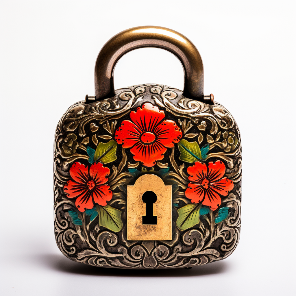 Beautifully Engraved Metal Lock with Floral Design