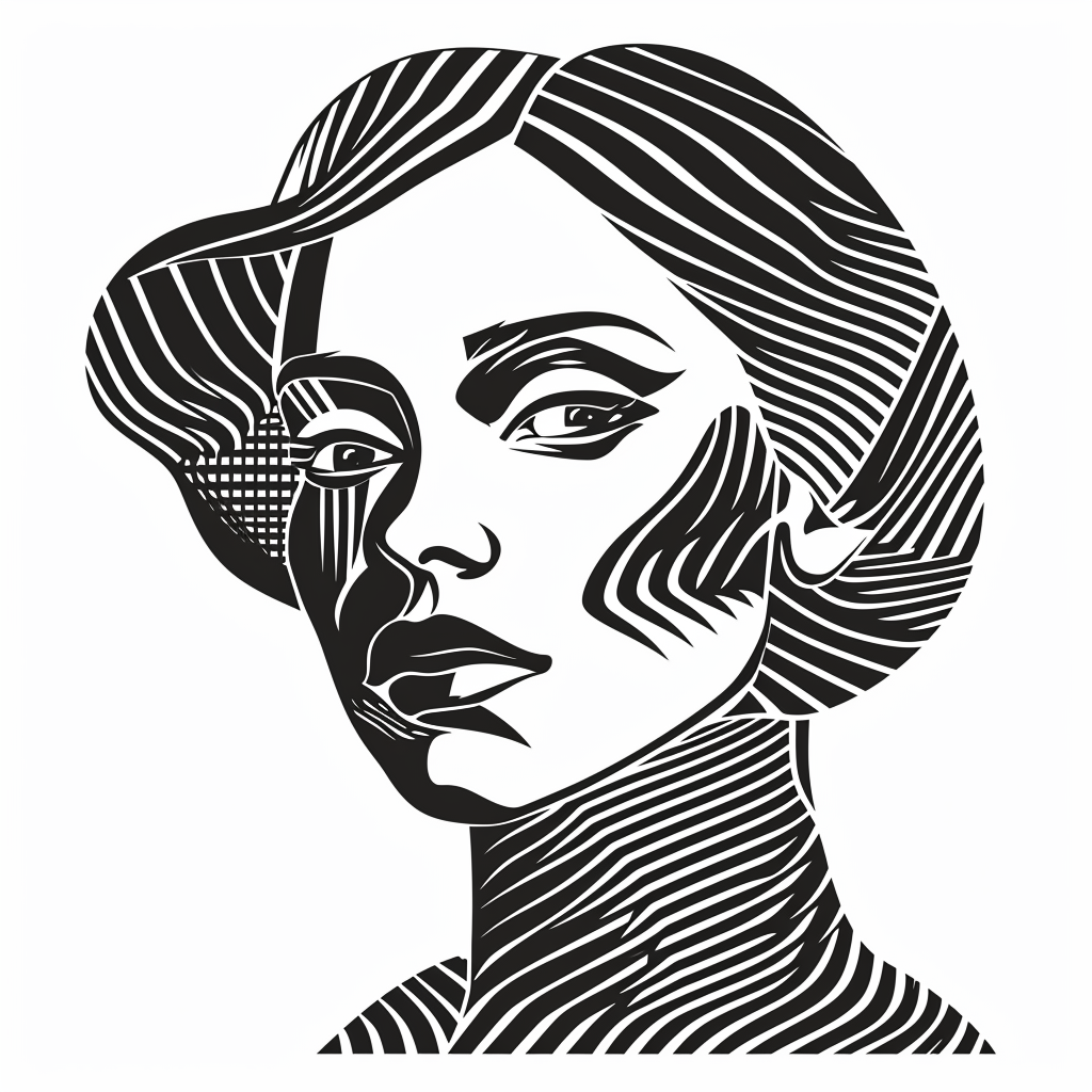 Engraved Woman Portrait in Minimalist Style