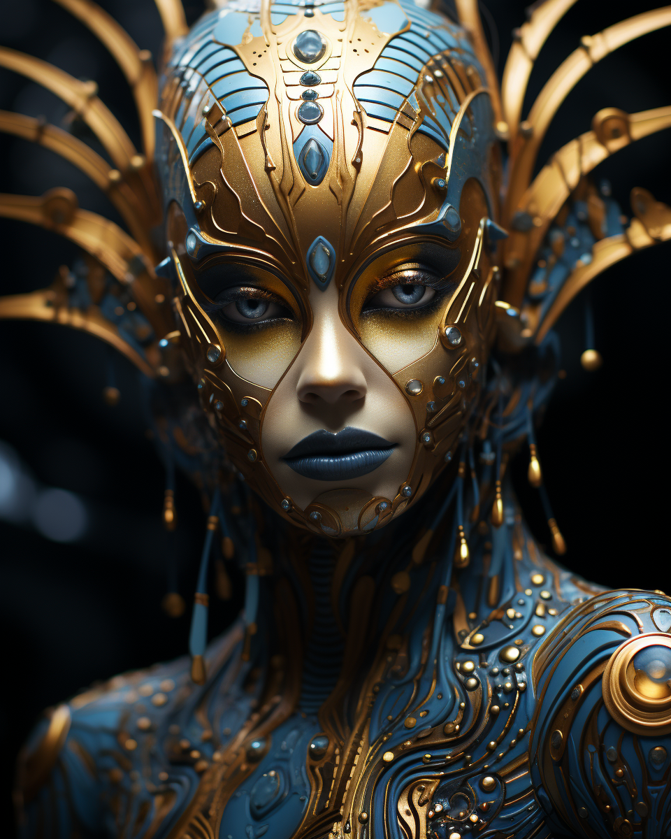 Enigmatic Alien Goddess with gold and black face paint