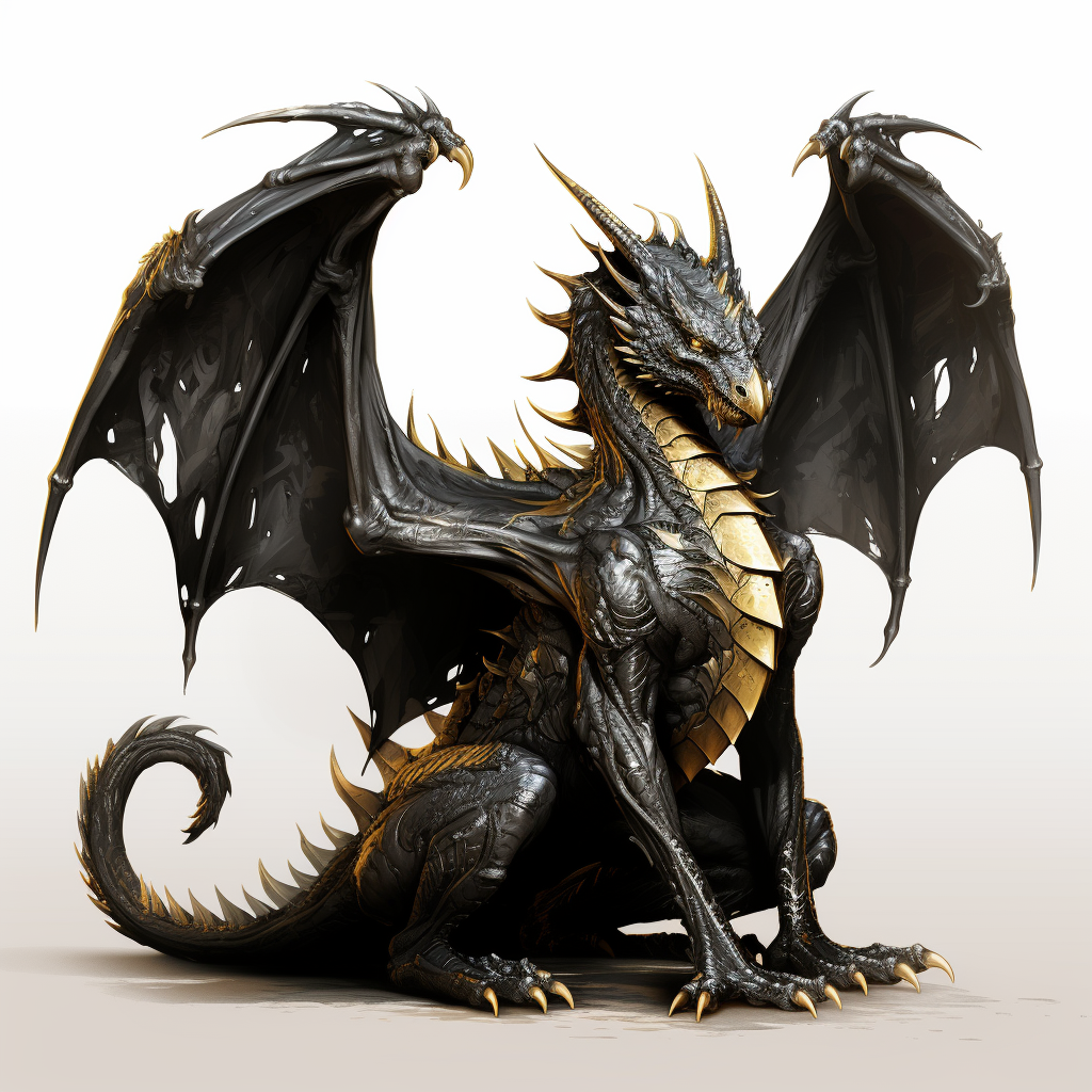 Enormous black dragon with golden eyes