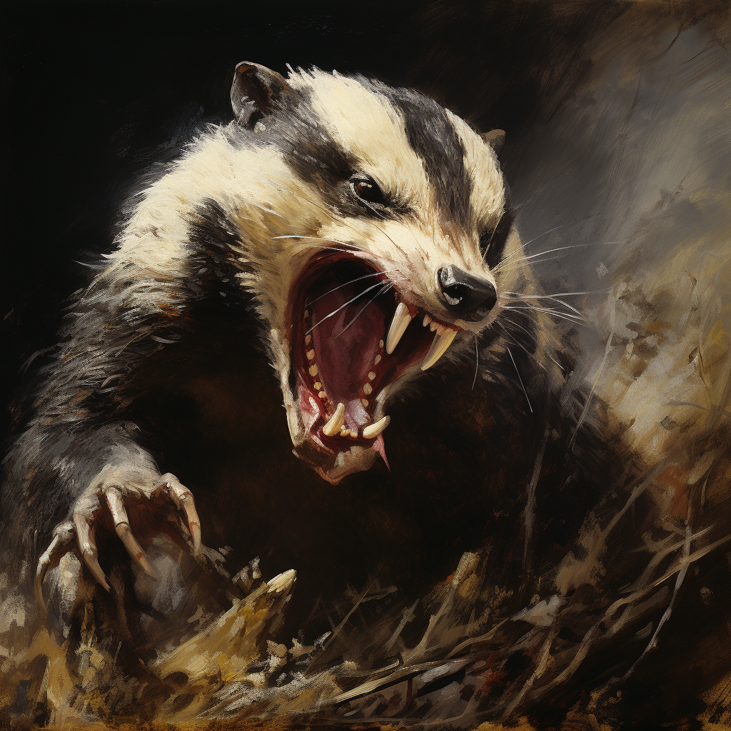 Enraged cornered badger in the wild