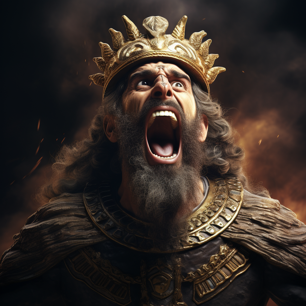 Enraged King Xerxes in Hyperrealistic Art