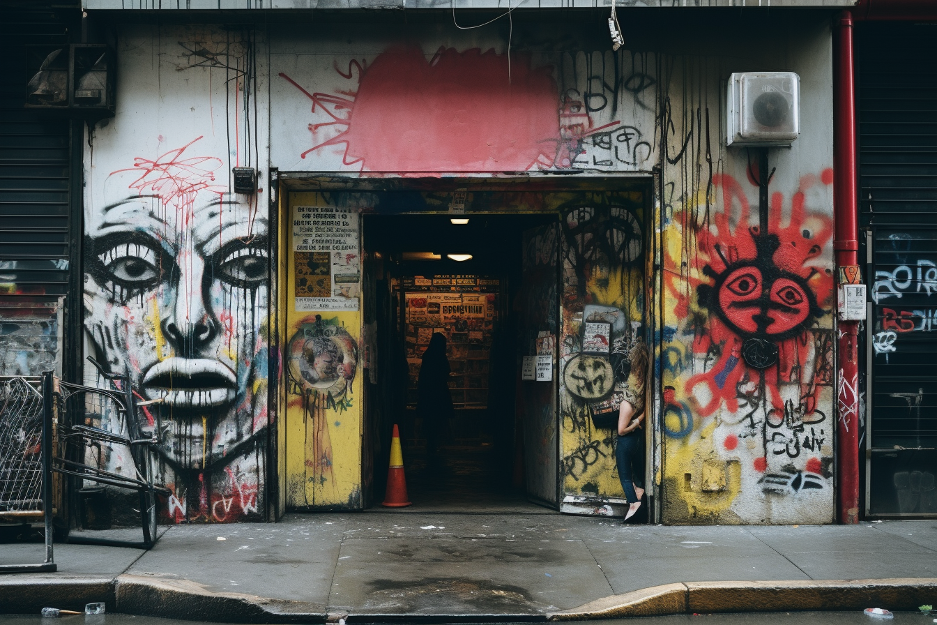 Art gallery entrance with people