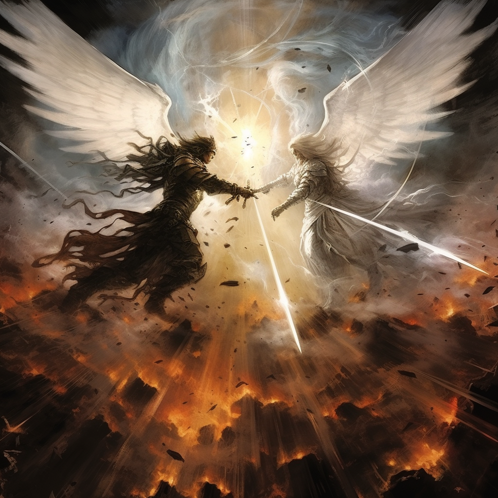 Angel battle with sparks flying