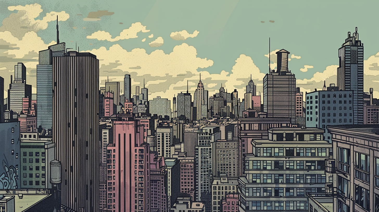 Monumental Cityscape Skyscrapers Illustration