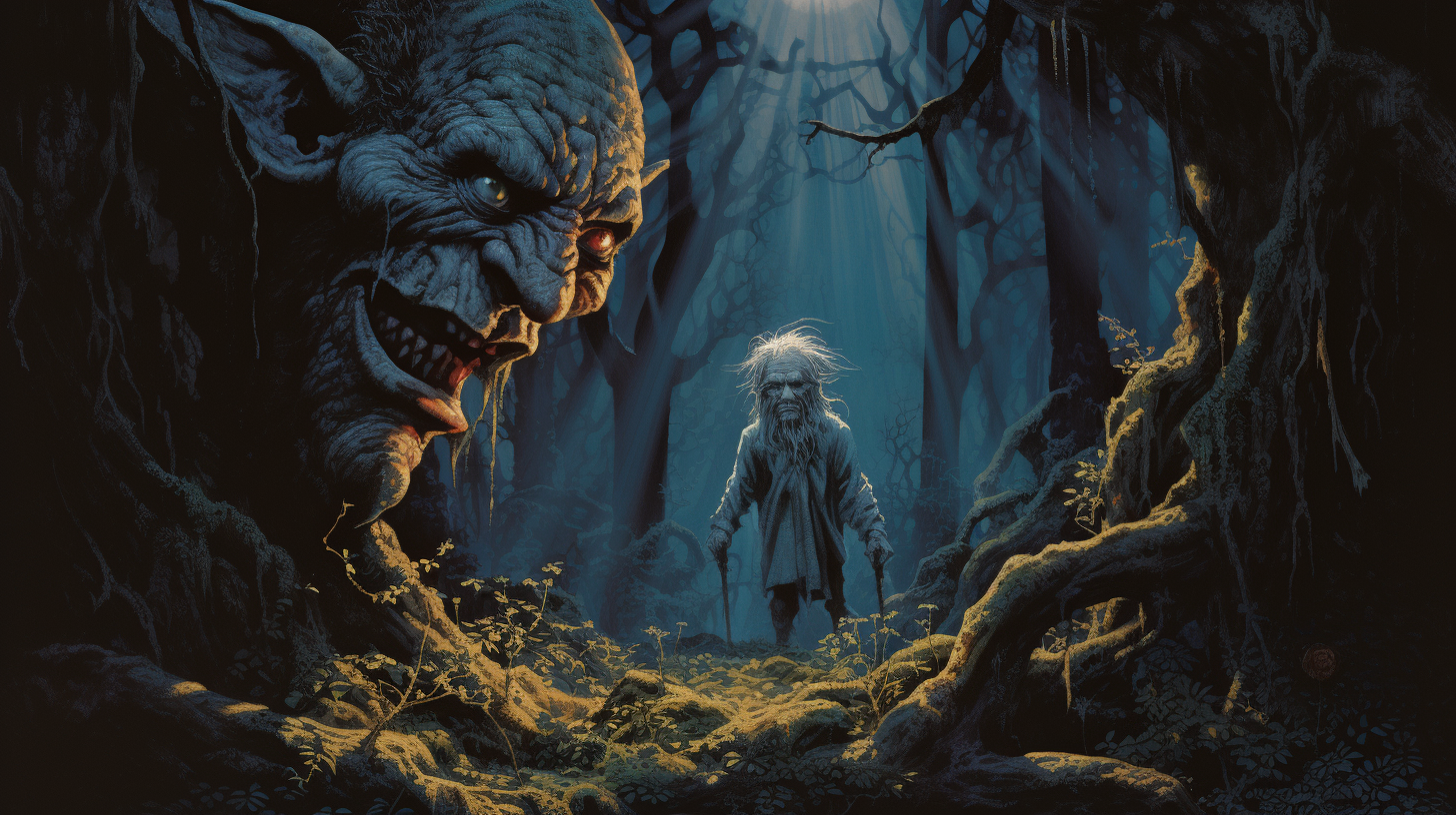 Forest scene with goblin and shadow demon